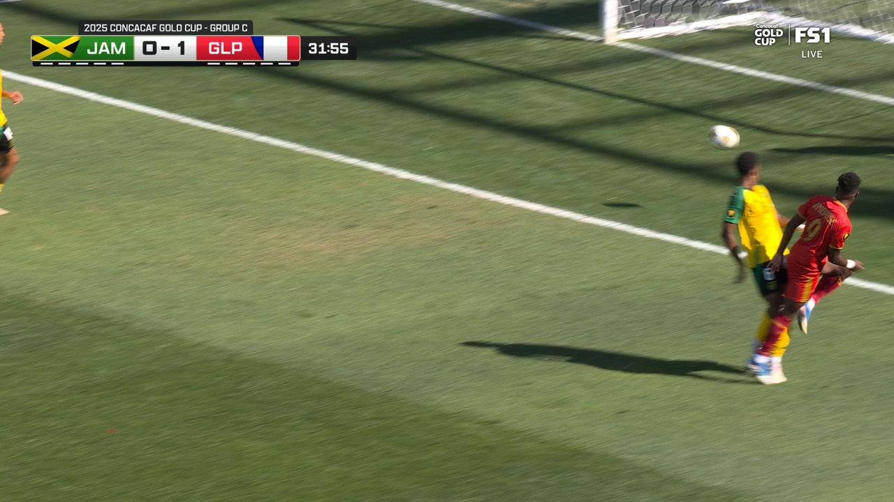 Thierry Ambrose delivers strike into back of the net, giving Guadeloupe 1-0 lead over Jamaica